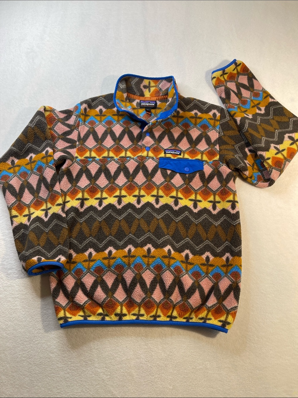 Patagonia SYNCHILLA Fleece Pullover - Pink, Brown, Yellow, Blue WOMENS SIZE S